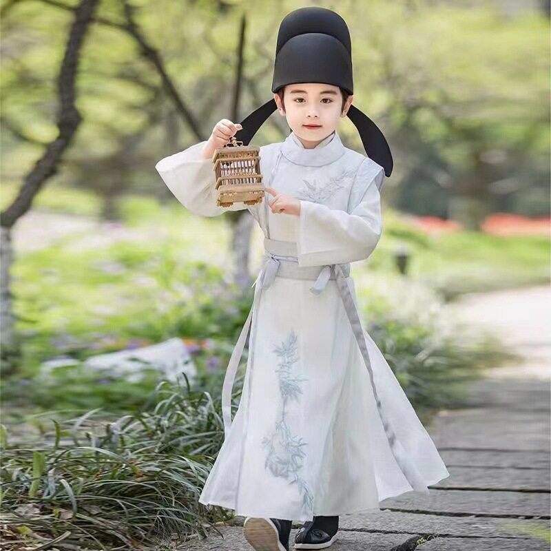 幼儿童古装汉服男童唐代李白古诗朗诵将进酒国学诗人古筝演出服装 - 实物图