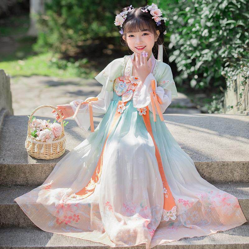 儿童古装女童汉服小学生唐朝超仙气公主裙女孩古诗朗诵古筝演出服