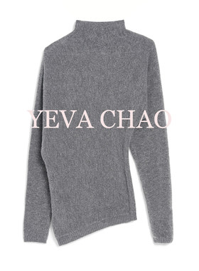 YEVA CHAO 不规则做旧设计感弹力高领针织上衣