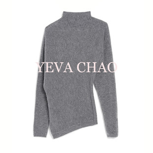 YEVA 不规则做旧设计感弹力高领针织上衣 CHAO