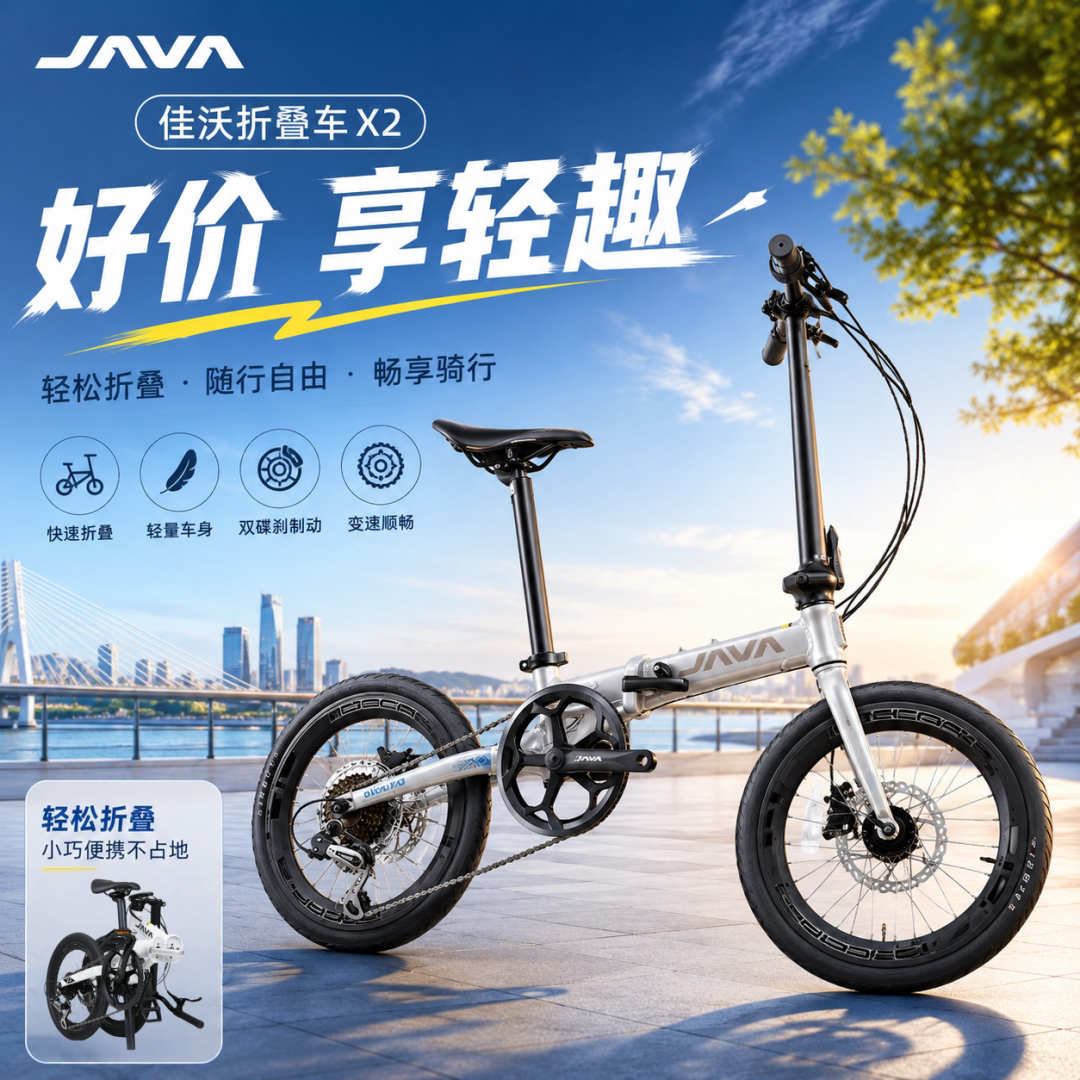 JAVA X2折叠自行车20寸7变速成人便携通勤油碟铝合金新款城市单车