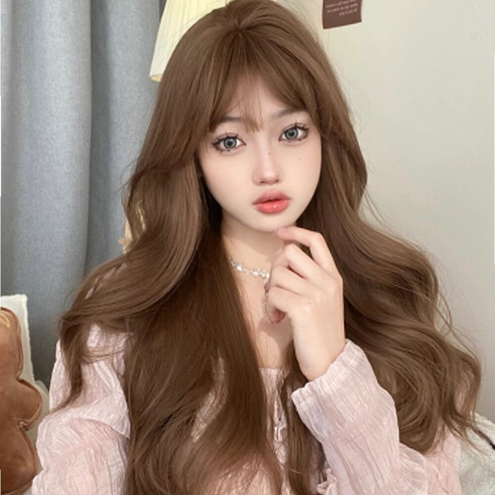 假发女款全头套时尚长卷发浅亚麻色空气刘海波浪氛围感整顶假发套