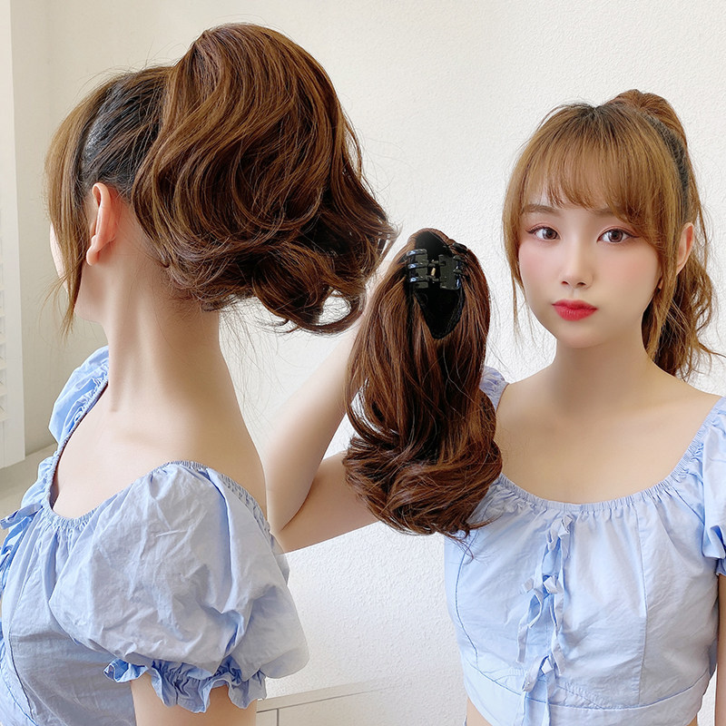 假发女短卷发假马尾逼真抓夹马尾时尚中长款梨花卷接发高马尾辫子