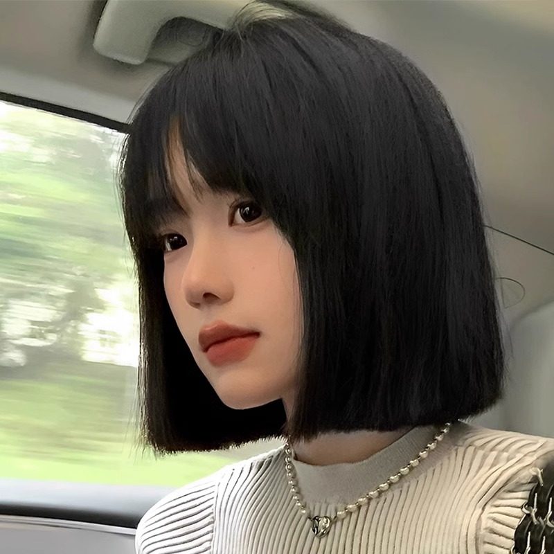 假发女短发学生头女士一刀切轻薄修脸减龄空气刘海波波头全头套