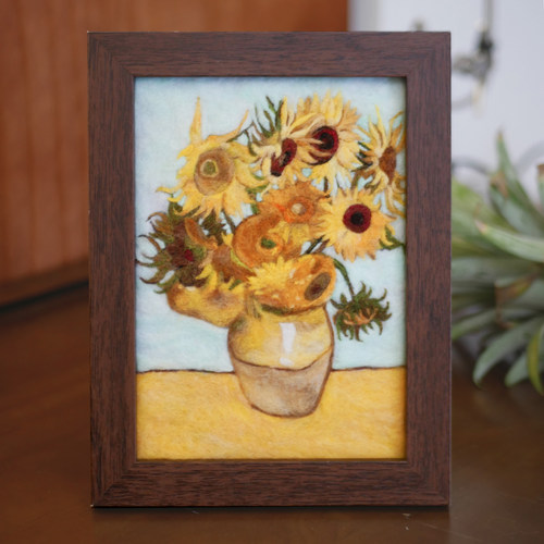 数绵羊羊毛毡戳戳乐diy材料包 梵高向日葵相框画装饰画送情侣礼物
