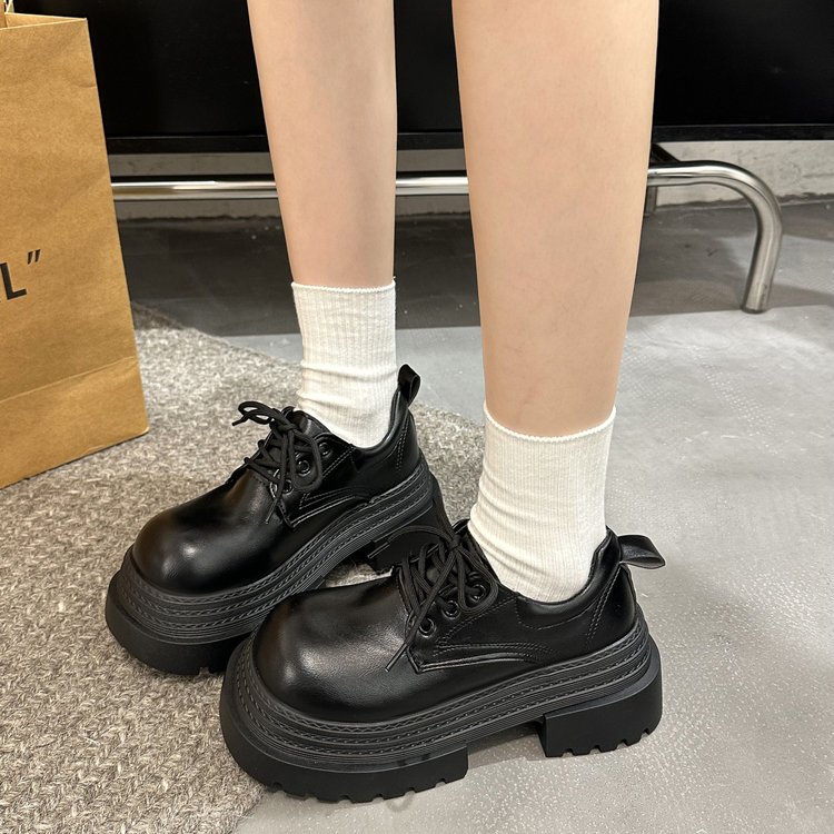 松糕厚底大头JK小皮鞋女2025年新款小个子德比鞋英伦风系带乐福鞋