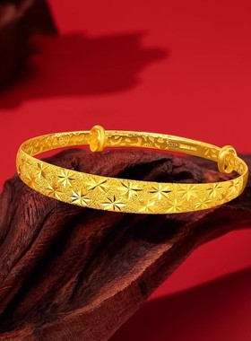 香港雪禧满天星金包银手镯轻奢爆闪素圈手环送女友老婆节日礼物