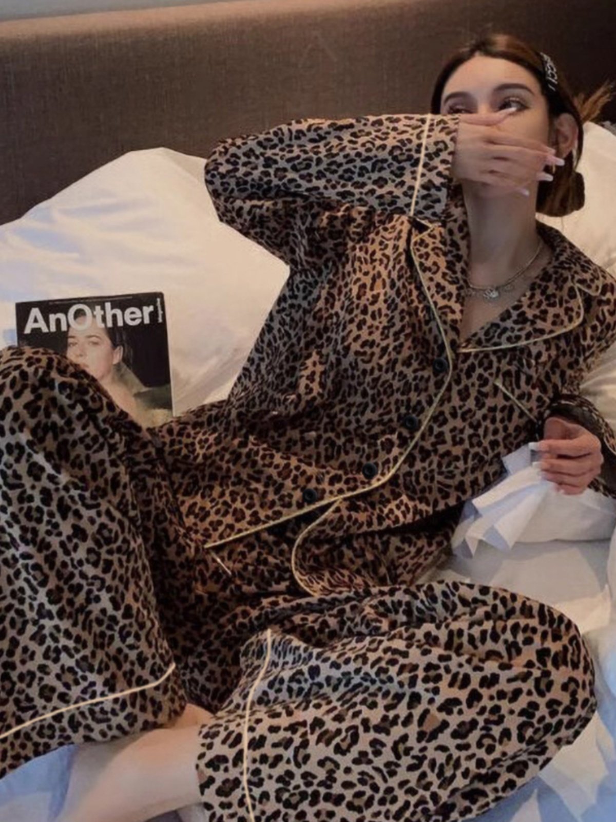 PAJAMAS WOMENS SPRING AND AUTUMN STYLE 2024 NEW LONG SLEEVE COTTON PLUS SIZE SUMMER LEOPARD PRINT AUTUMN WINTER LOUNGEWEAR SET