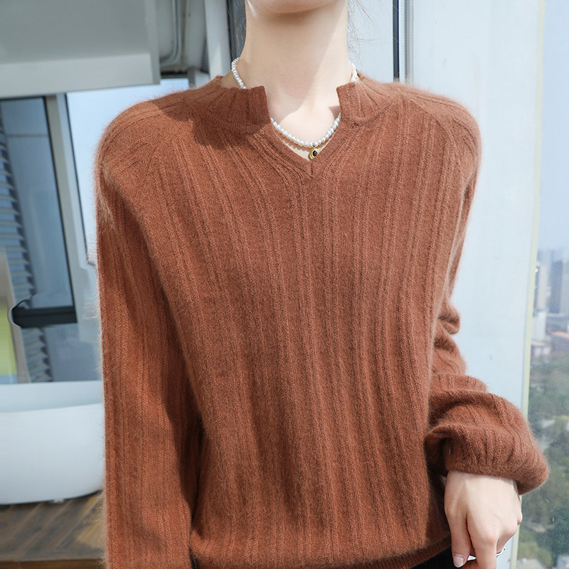 100%纯貂绒衫毛衣女小V领内毛针织衫