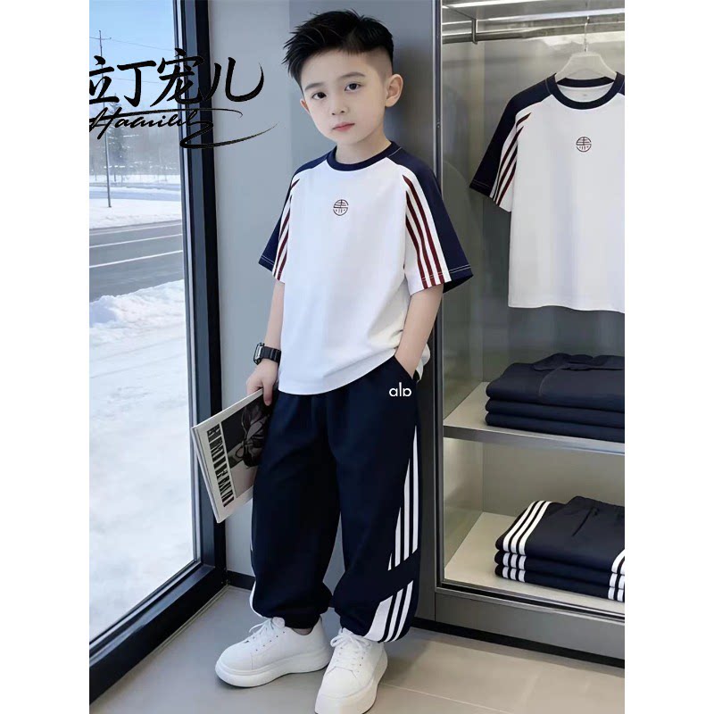 品牌正品男童短袖T恤套装2026新款休闲宽松儿童洋气痞帅夏季衣服