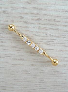 工业杠铃金色字母杆耳桥钉欧美风