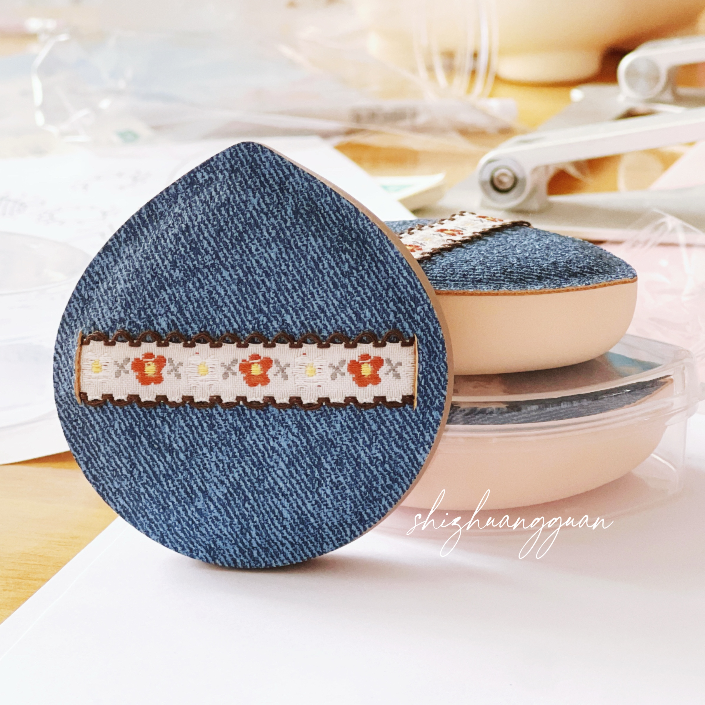 小花丹宁粉扑蓝丹宁气垫棉花糖