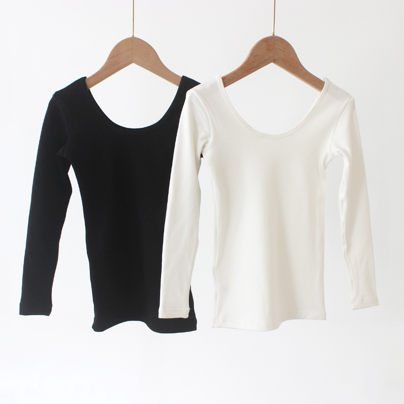 女童低领打底衫儿童白色U领长袖T恤紧身上衣跳舞礼服内搭加绒套装