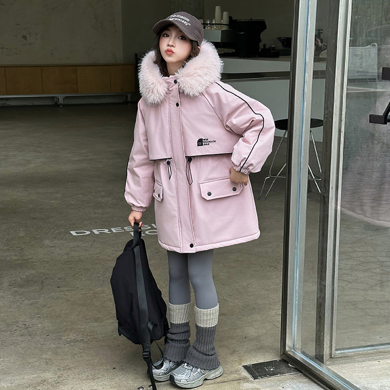 女大童加绒加厚外套冬装2025新款洋气派克服棉袄潮女孩中长款棉衣