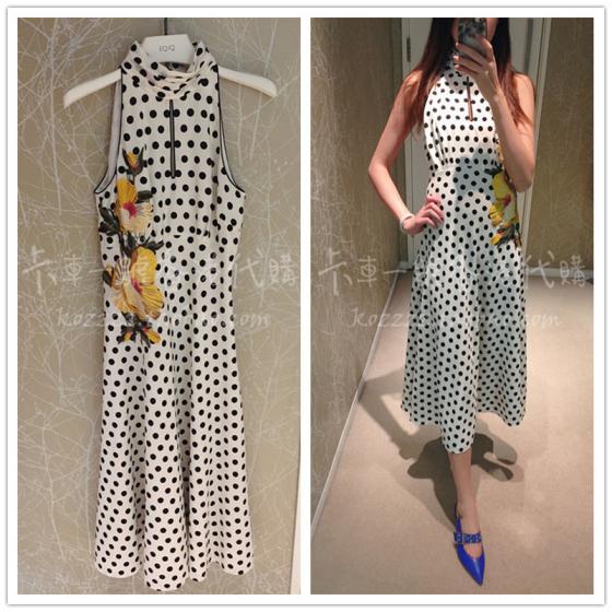 卡車一號香港代購 KAREN MILLEN 18春夏 波点半开襟高领连衣裙
