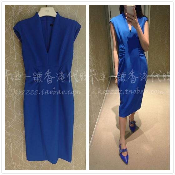 卡車一號香港代購 KAREN MILLEN 18春夏 深V净色无袖束腰连衣裙