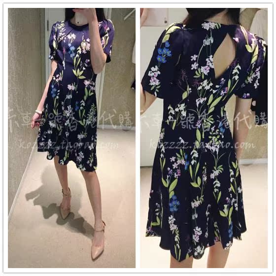 卡車一號香港代購 KAREN MILLEN 18春夏 花草折褶镂空短袖连衣裙