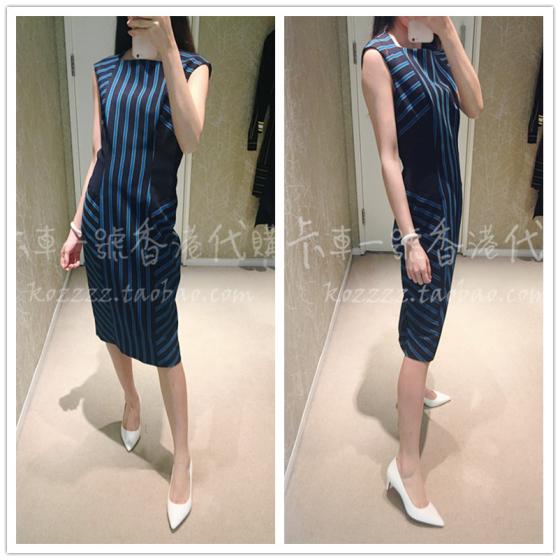 卡車一號香港代購 KAREN MILLEN 18春夏 修身条纹无袖连衣裙