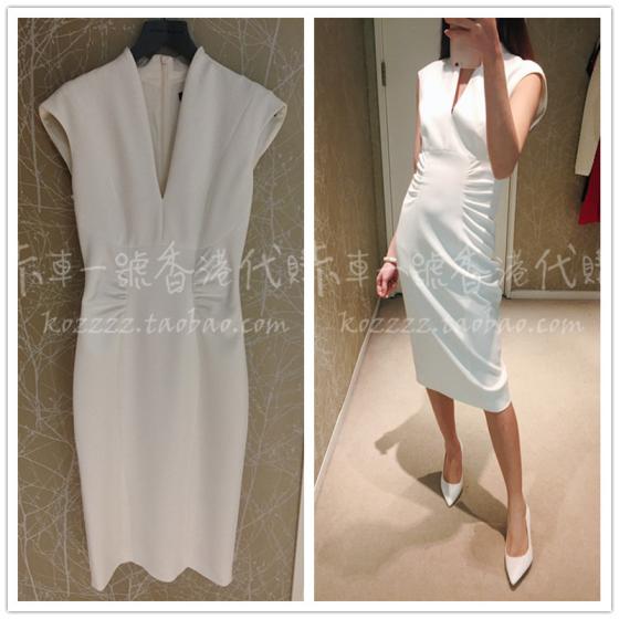 卡車一號香港代購 KAREN MILLEN 18春夏 深V折褶无袖修身连衣裙
