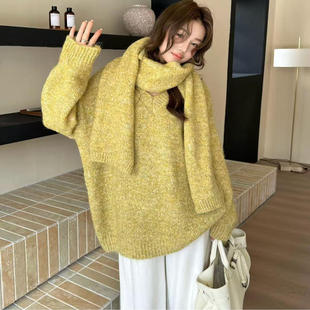 秋冬新款含羊毛花纱长款毛衣女韩系宽松大版厚款氛围感慵懒风