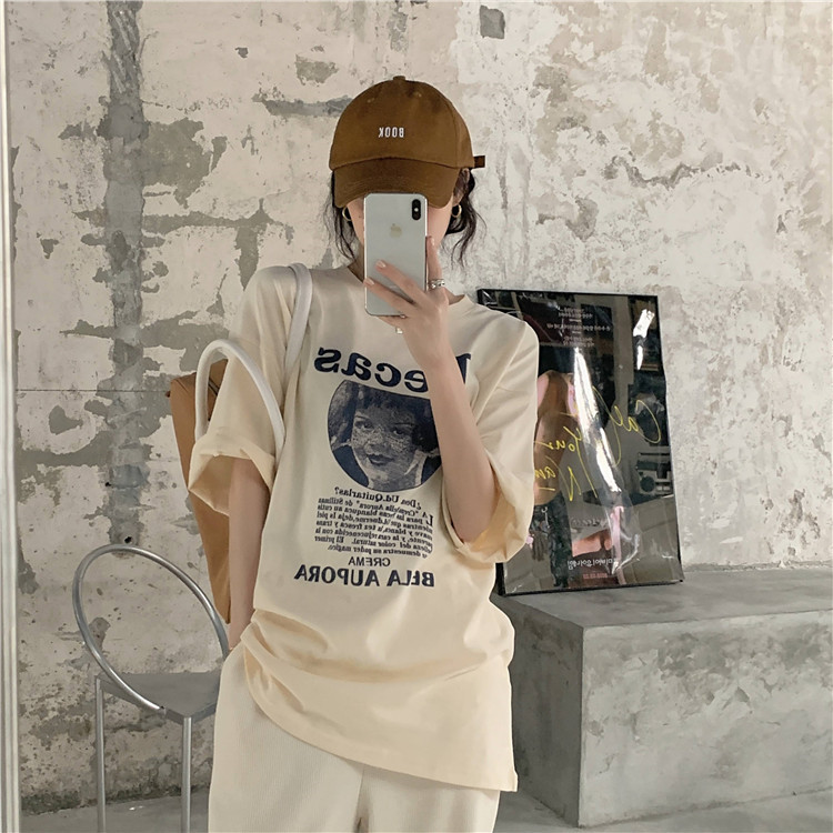 Real price ~ loose and versatile round neck printed short sleeve T-shirt