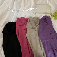 Real shot real price ~ versatile slim fit slim Lapel cuffed single breasted knitted sweater