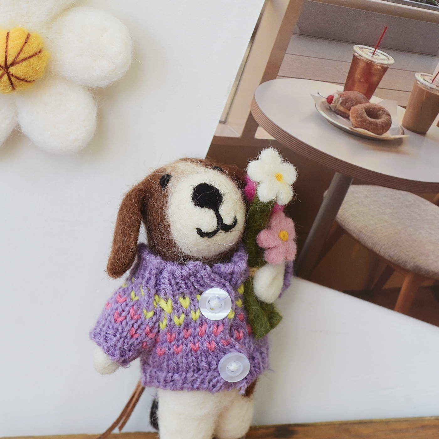 高颜值紫色毛衣碎花狗挂件抱花狗钥匙扣包挂小号车挂小众手工成品