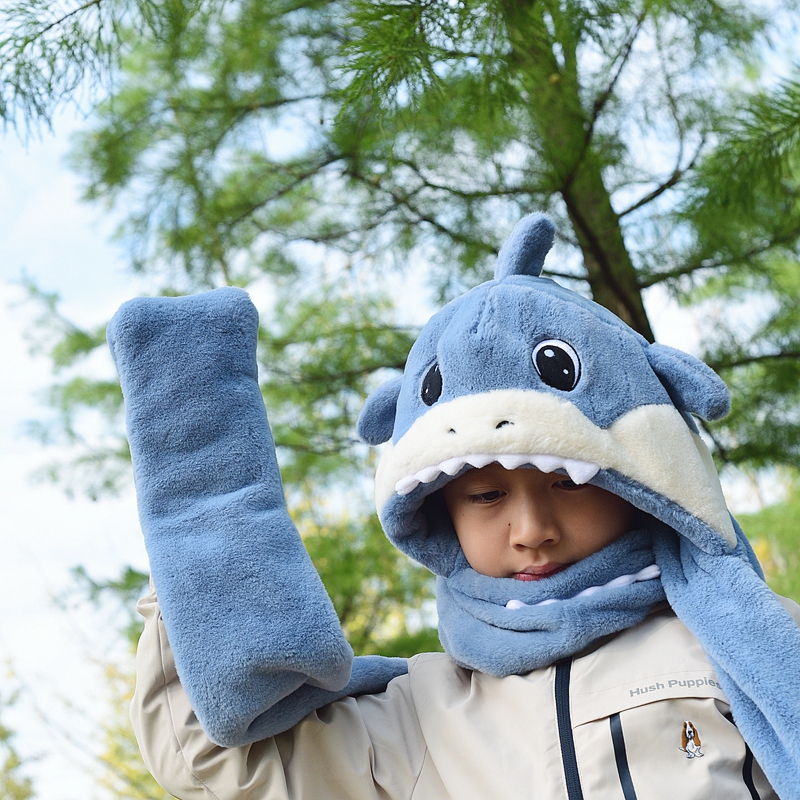 加厚毛绒手套围脖一体童帽子