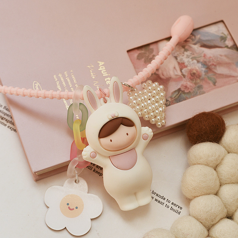 求抱抱可爱小兔女孩钥匙扣小黄鸭挂件硅胶绳挂饰ins小众钥匙圈
