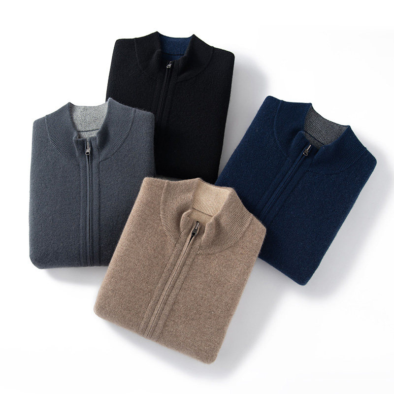 楽咔莎山羊绒衫男士半高领拉链开衫秋冬空气层加厚针织衫宽松外套,男装,羊绒套衫,淘宝优惠券,粉丝福利购,淘宝优惠卷