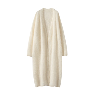 山羊绒开衫女中长款宽松慵懒风拉绒毛衣外套纯色百搭