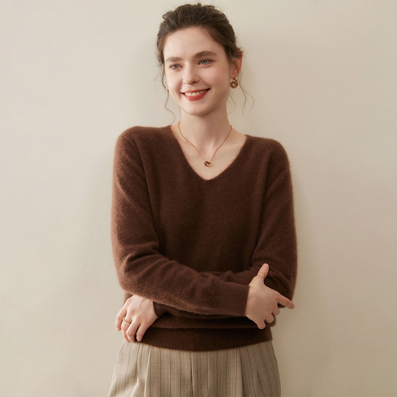 小山羊绒衫女V领套头宽松百搭针织毛衣通勤简约风套头上衣,女装/女士精品,羊绒衫,淘宝优惠券,粉丝福利购,淘宝优惠卷