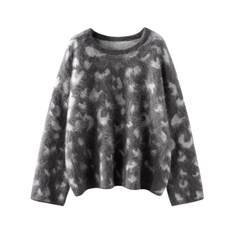 山羊绒拉绒毛衣女拼色圆领提花宽松慵懒风针织衫打底长袖套头,女装/女士精品,羊绒衫,淘宝优惠券,粉丝福利购,淘宝优惠卷