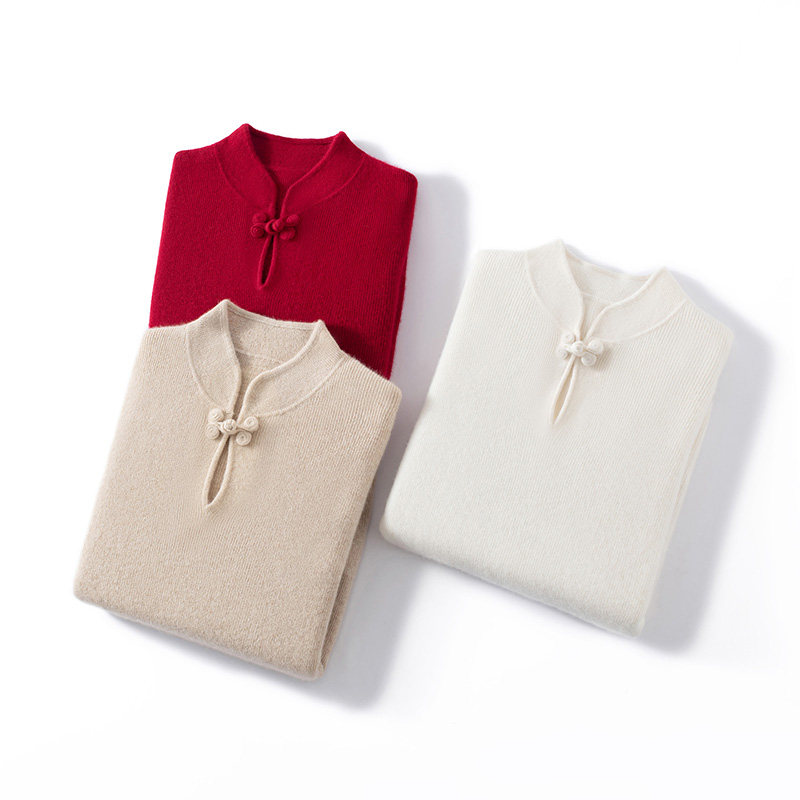 新中式立领盘扣山羊绒衫女长袖修身针织打底衫毛衣套头内搭,女装/女士精品,羊绒衫,淘宝优惠券,粉丝福利购,淘宝优惠卷