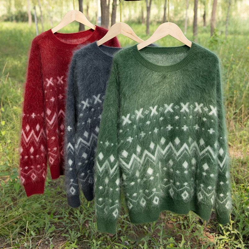 山羊绒衫女圆领提花宽松慵懒风长袖针织毛衣套头保暖百搭,女装/女士精品,羊绒衫,淘宝优惠券,粉丝福利购,淘宝优惠卷