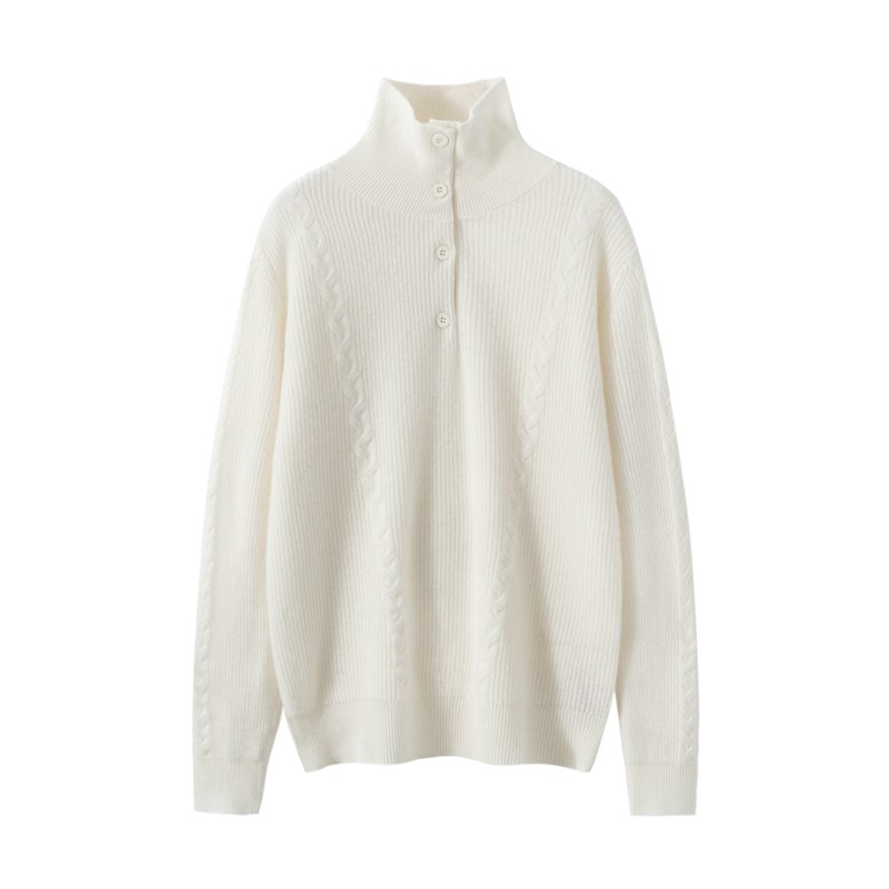 极简风宽松高领系扣山羊绒衫女长袖套头纽扣保暖针织衫通勤,女装/女士精品,羊绒衫,淘宝优惠券,粉丝福利购,淘宝优惠卷