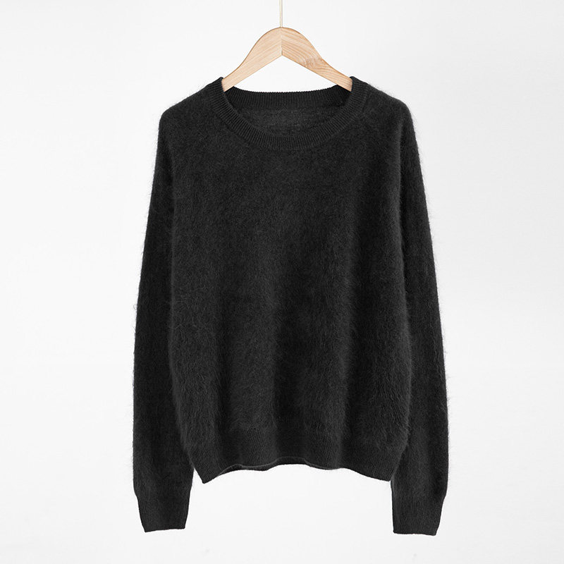 山羊绒衫女拉绒圆领宽松慵懒风长袖简约通勤毛衣套头百搭,女装/女士精品,羊绒衫,淘宝优惠券,粉丝福利购,淘宝优惠卷