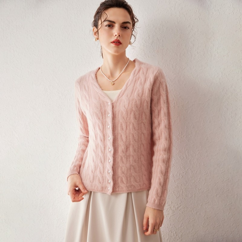 山羊绒衫女V领麻花珍珠扣扭花开衫加厚宽松显瘦针织外套,女装/女士精品,羊绒衫,淘宝优惠券,粉丝福利购,淘宝优惠卷
