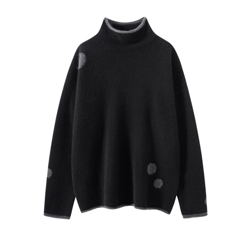 山羊绒衫女高领波点套头加厚宽松保暖针织衫黑色毛衣,女装/女士精品,羊绒衫,淘宝优惠券,粉丝福利购,淘宝优惠卷