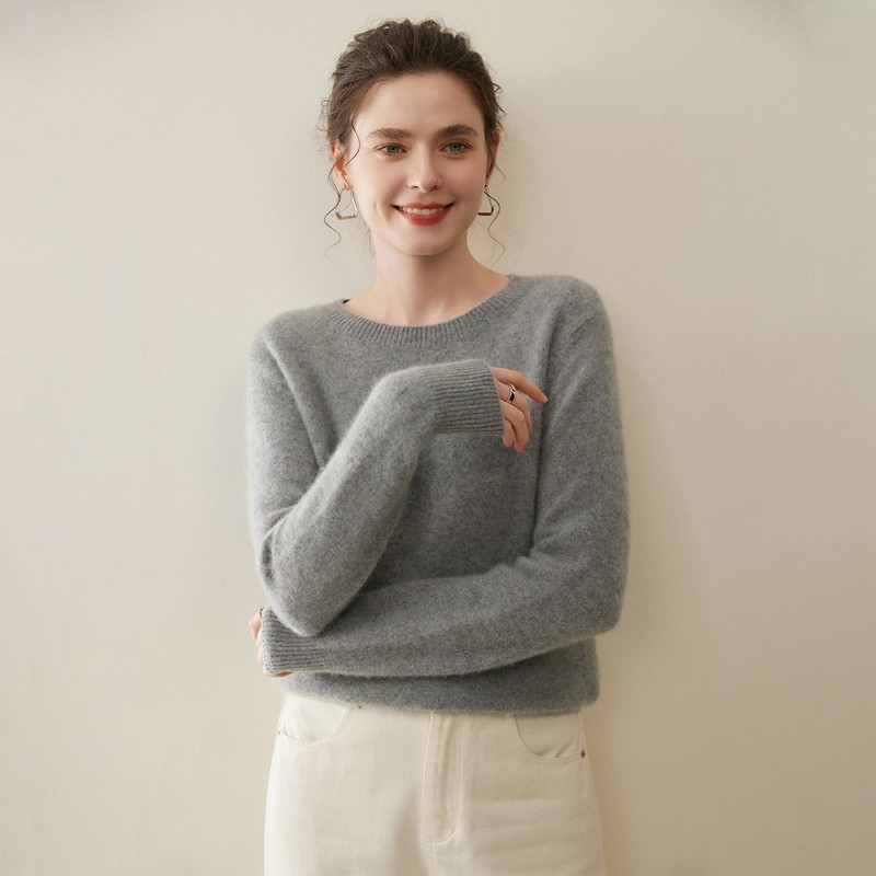 简约风小山羊绒衫女圆领宽松套头针织打底毛衣百搭,女装/女士精品,羊绒衫,淘宝优惠券,粉丝福利购,淘宝优惠卷