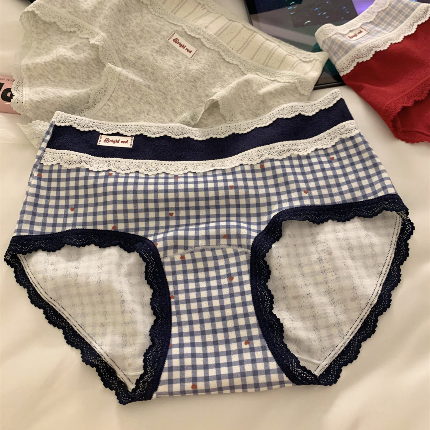 10A抑菌女生内裤女士纯棉三角裤彩棉蕾丝边中腰透气格子纯棉,女士内衣/男士内衣/家居服,男三角内裤,淘宝优惠券,粉丝福利购,淘宝优惠卷