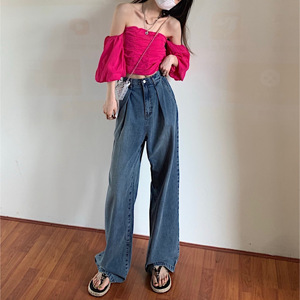 RM22019#INS新款垂感拖地裤慵懒潮流复古显瘦宽松牛仔裤