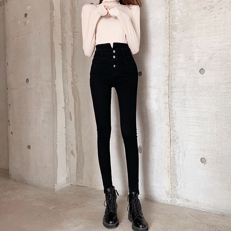 Real photo, real price, retro high waist jeans, women's fashionable temperament, thin, elastic and trendy Leggings