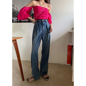 RM22019#INS新款垂感拖地裤慵懒潮流复古显瘦宽松牛仔裤