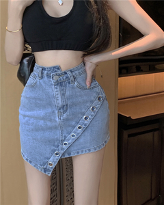 RM17969#设计感不规则开叉牛仔半身裙包臀高腰显瘦短裙