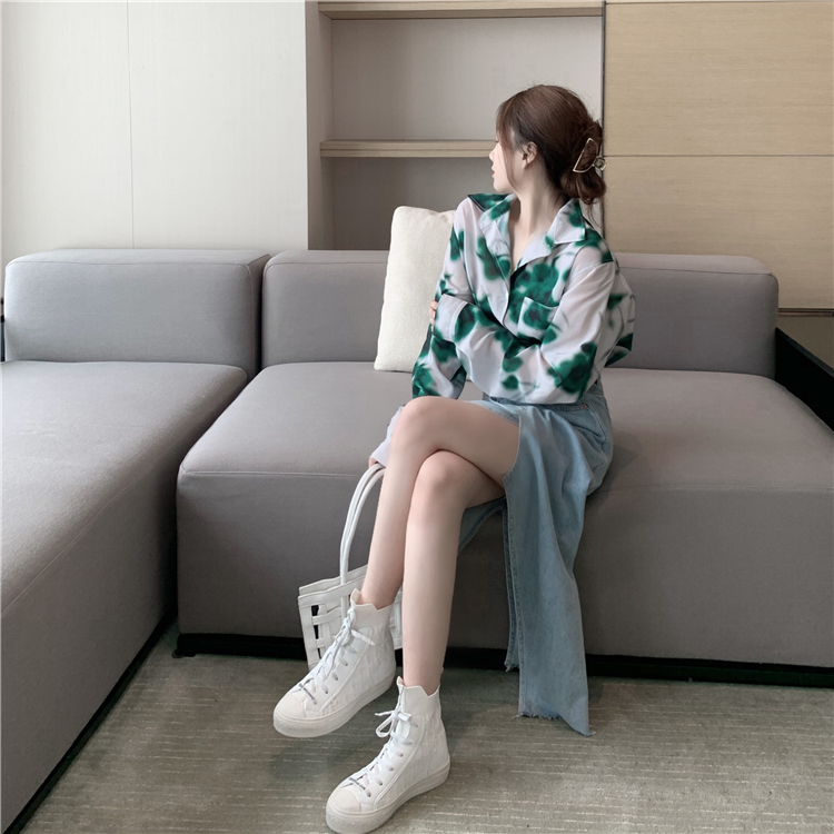 Real price! Korean style long sleeve printed shirt spring versatile loose shirt top women's fashion