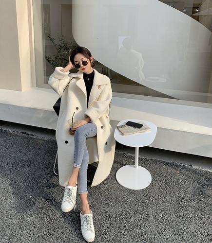 Real shot!  Winter ins personalized long coat for women versatile waisted lamb wool thickened coat