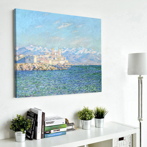 莫奈海景油画简欧客厅沙发背景画