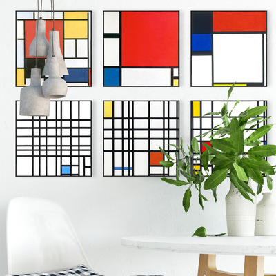 蒙德里安北欧几何色块方形装饰画