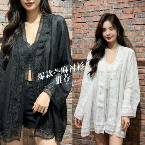 现货微默契正品JEANSWANG蕾丝苎麻拼接防晒宽松短外套